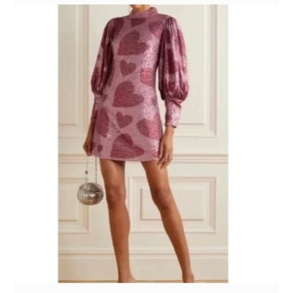 FARM Rio Pink Sequin Heart Mini Dress
